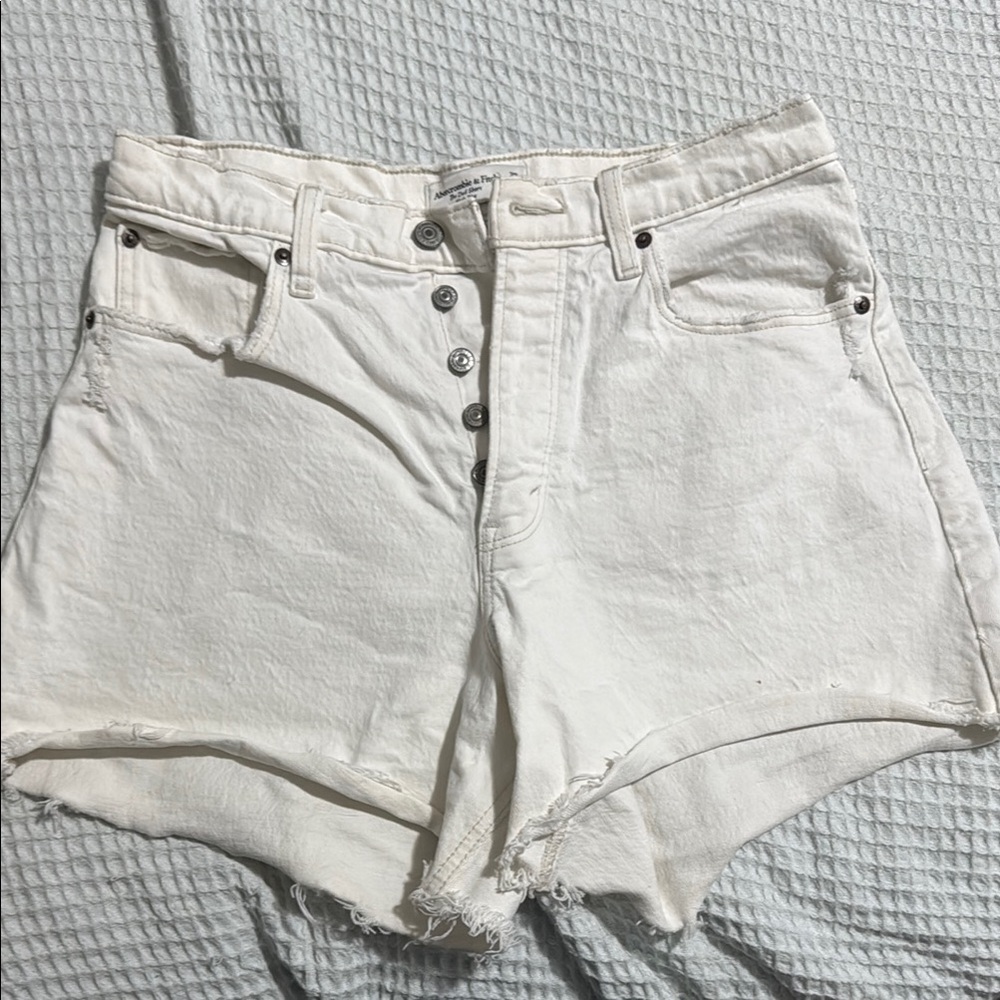 Abercrombie & Fitch White Jean Shorts High-Waisted Cut-Off